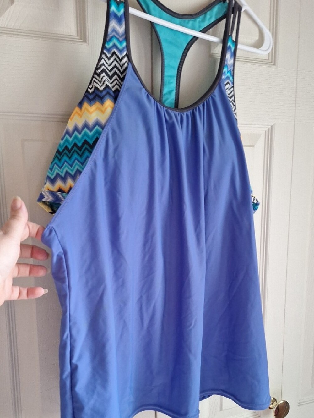 Blue Chevron Racerback Tankini Top - Picture 2 of 5